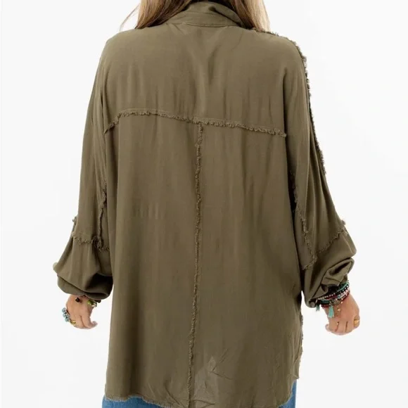 Three Bird Nest Olive Button Down Shirt - Picture 2 of 9